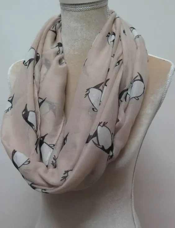 Beige Penguin Print Infinity / Long Scarf Women&#39;s Accessories Gift Scarves