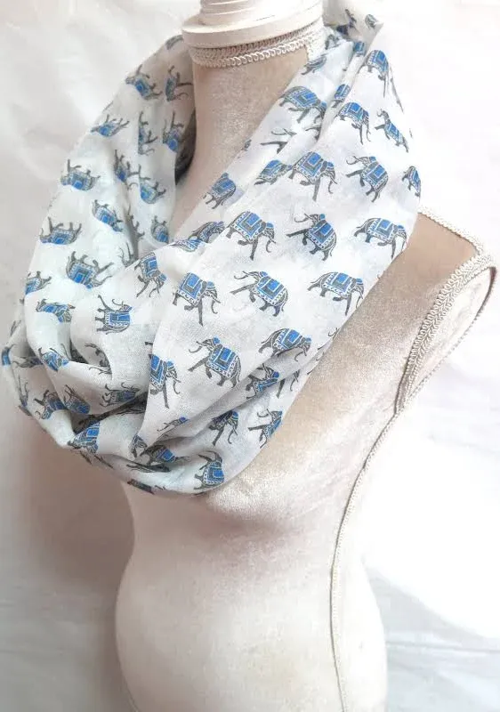 Beige Elephant Print Infinity / Long Scarf Women&#39;s Accessories Gift Ideas