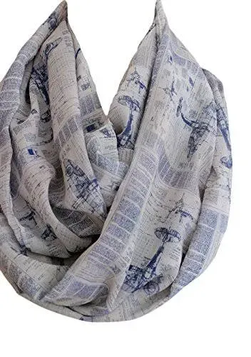 Etwoa Airplane Themed Infinity Scarf Blue Print Scarf Circle Scarf