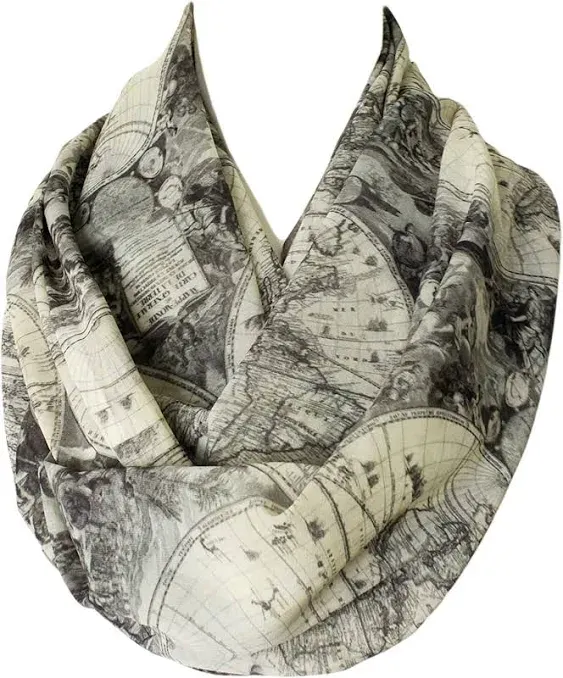 Etwoa Old World Map Print Infinity Scarf Circle Scarf