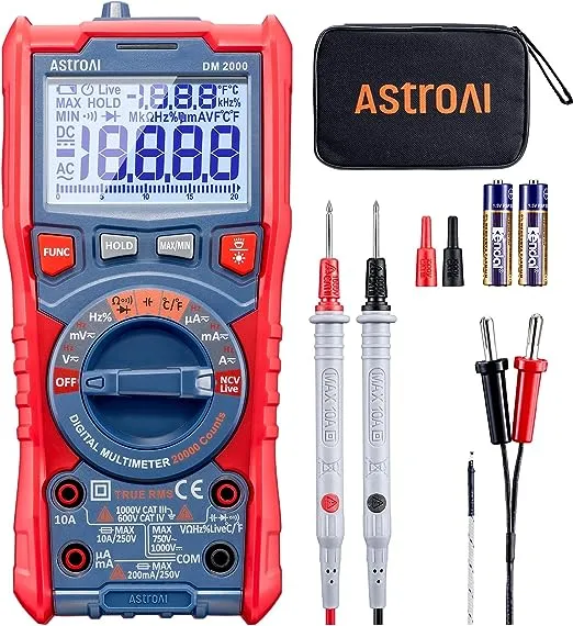AstroAI Digital Multimeter Tester TRMS 20000 Counts with Higher Resolution Auto-Ranging Voltmeter; Accurately Measures Voltage Current Resistance Diodes Continuity Duty-Cycle Capacitance Temperature