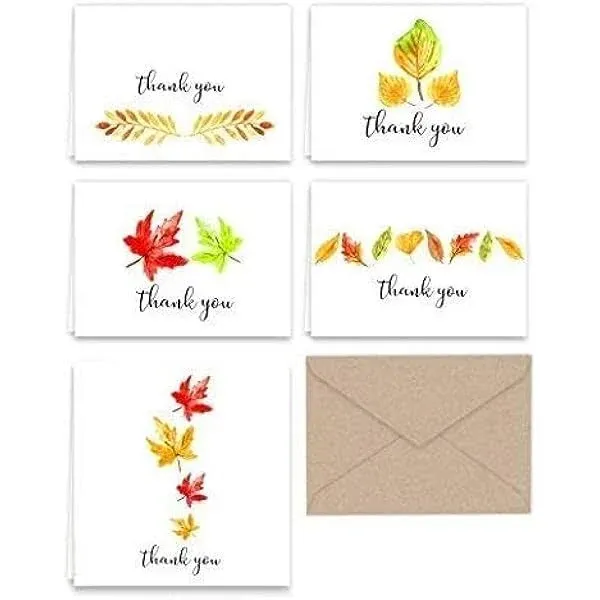 Paper Frenzy Fall Leaves Thank You Note Cards & Kraft Envelopes - 25 Pack