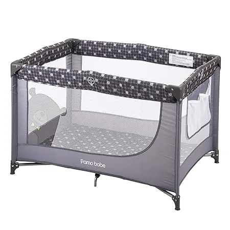 Pamo Babe Lightweight Playard, Packable Sturdy Easy Setup Baby Playard with Mattress and Carry Bag(Grey)