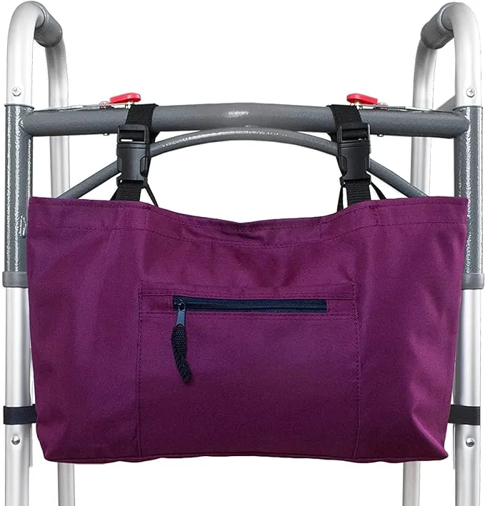 RMS Walker Bag with Soft Cooler - Water Resistant Tote with Temperature Controlled Thermal Compartment, Universal Fit for Walkers, Scooters or Rollator Walkers (Wine)