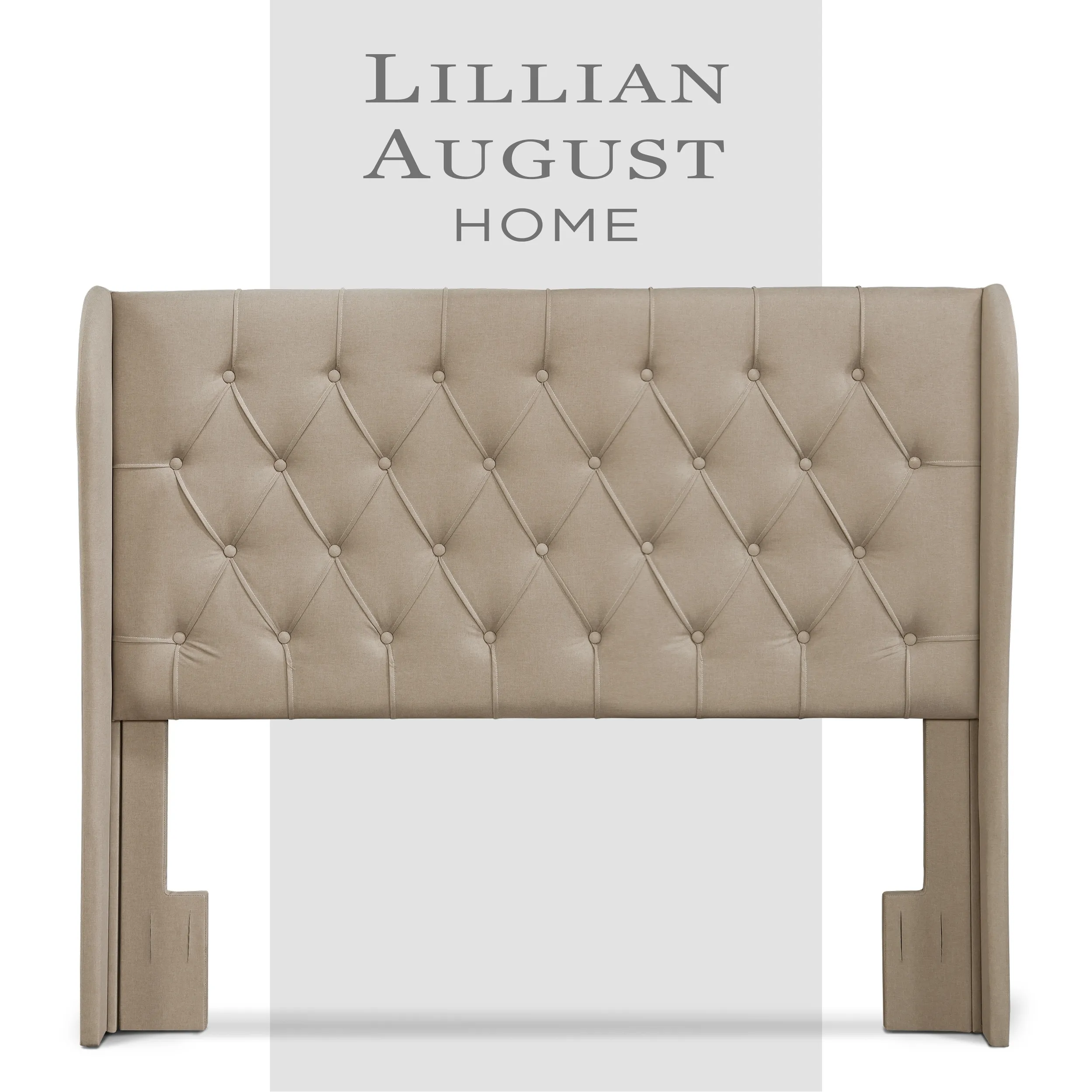 Lillian August Modern Wingback Upholstered Headboard with Diamond-Tufting, Queen Size, Soft Beige