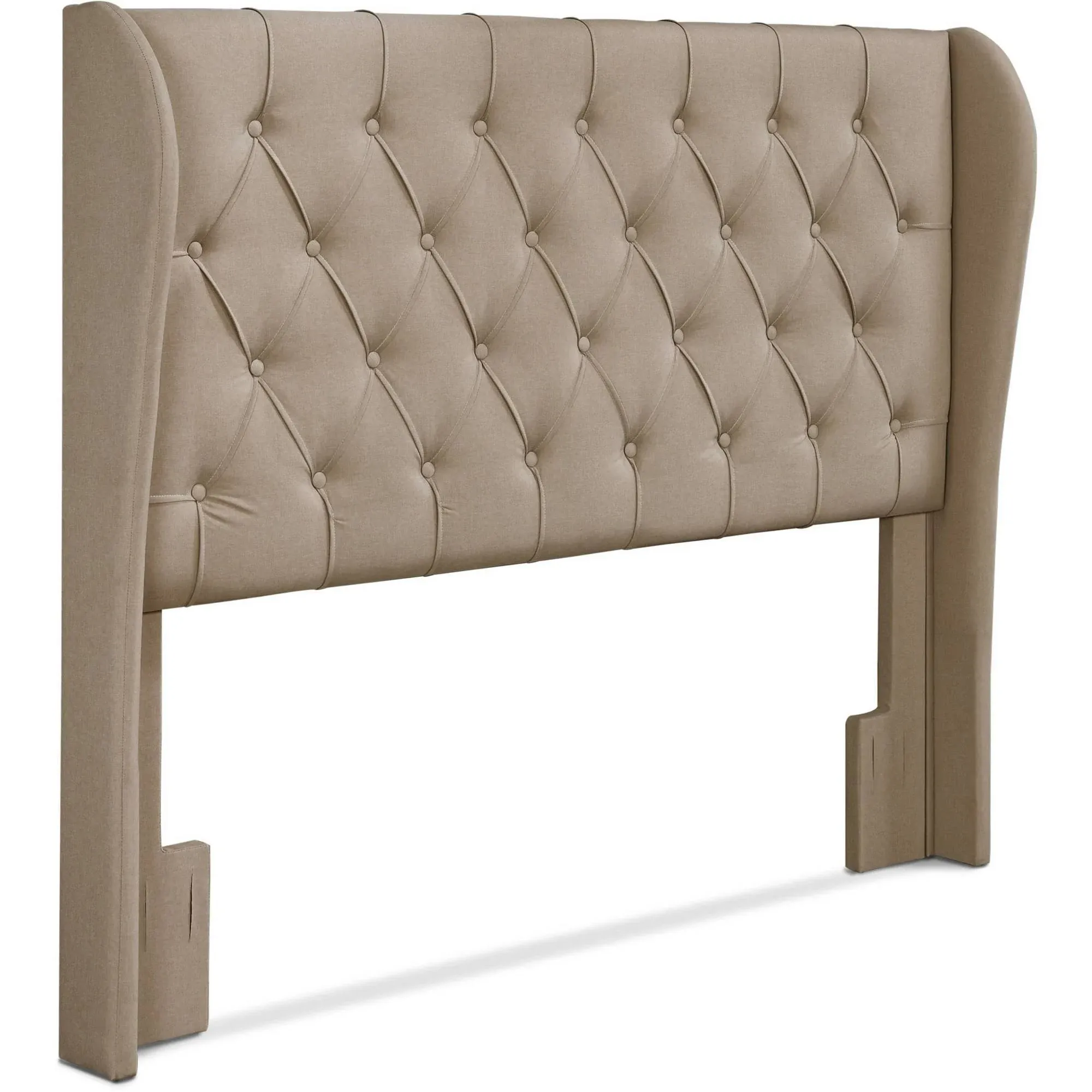 Modern Wingback Upholstered Headboard with Diamond-Tufting, Soft Fabric Bedroom Accent Furniture, Queen, Beige