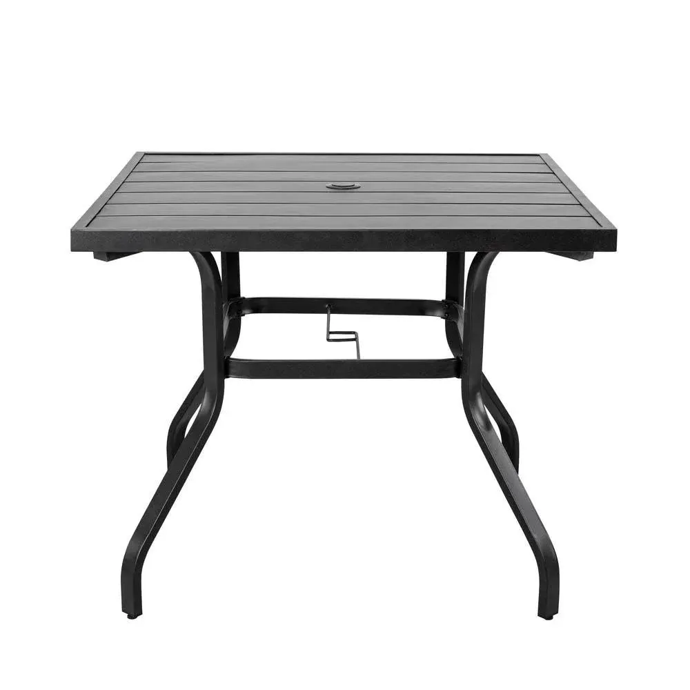 Nuu Garden Dining Table 28.3&#034;x37&#034;x37&#034; Black Square Metal Outdoor w/Umbrella Hole