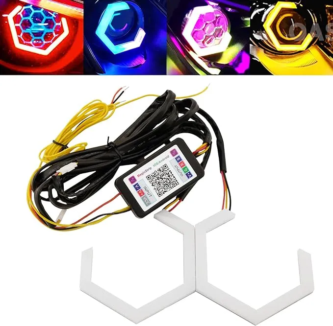 RGB APP 80MM Hexagon Angel Eyes Halo Rings Retrofit Headlight Car Motorcycle 12V