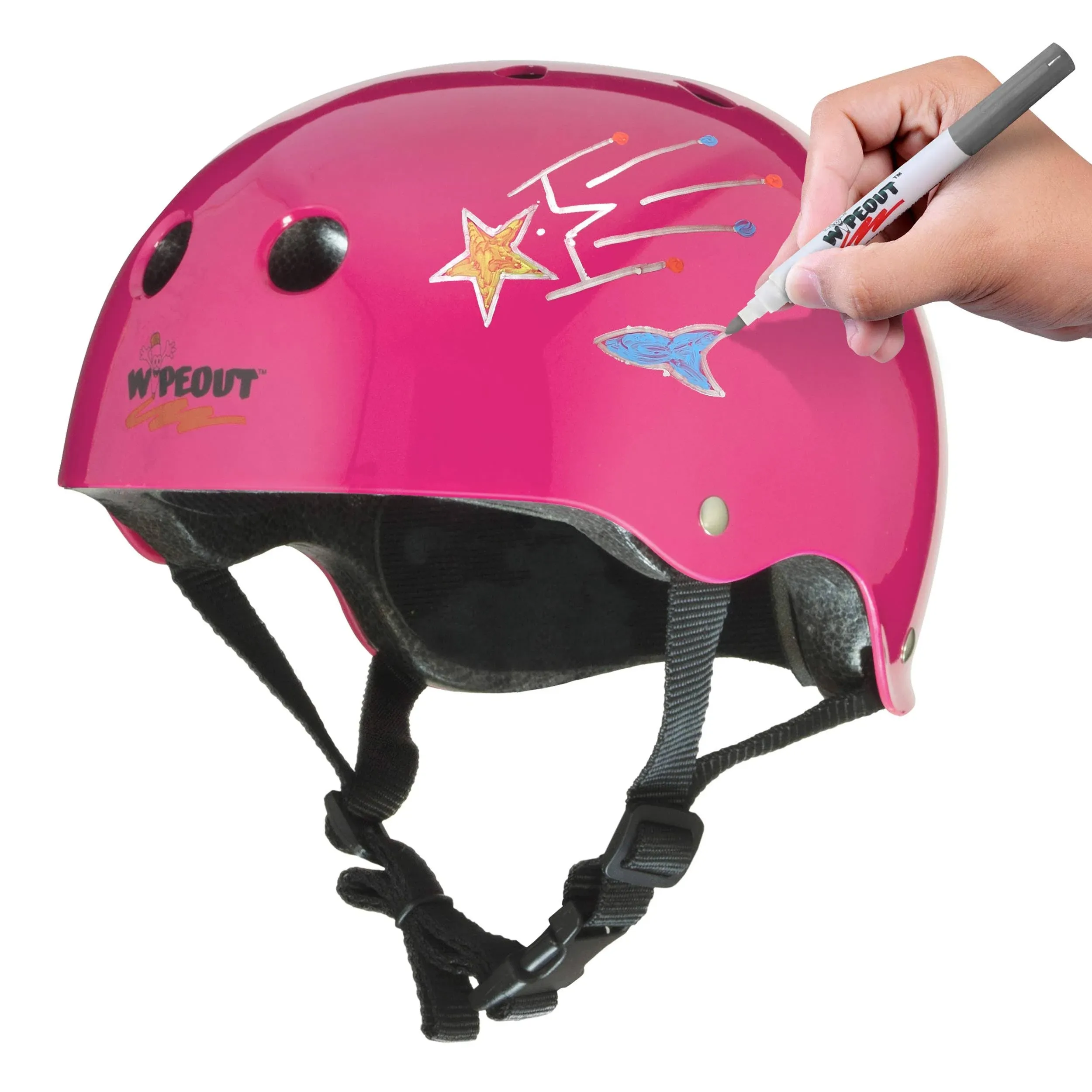 Wipeout Dry Erase Kids Helmet for Bike, Skate, and Scooter, Neon Pink Youth L 8+