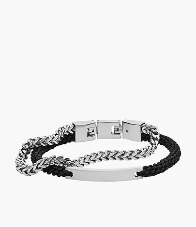 Fossil Men's Stainless Steel Engravable ID Bracelet, Color: Silver/Black (Model: JF03325040)