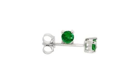 White Gold Plated 4mm Deep Green Cubic Zirconia Stud Earrings Round Green 1 Pack White Gold Cubic Zirconia