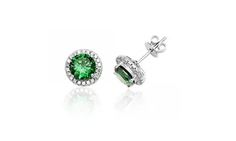 White Gold Plated Round Halo Cubic Zirconia Stud Earrings Round Green 1 Pack White Gold Cubic Zirconia