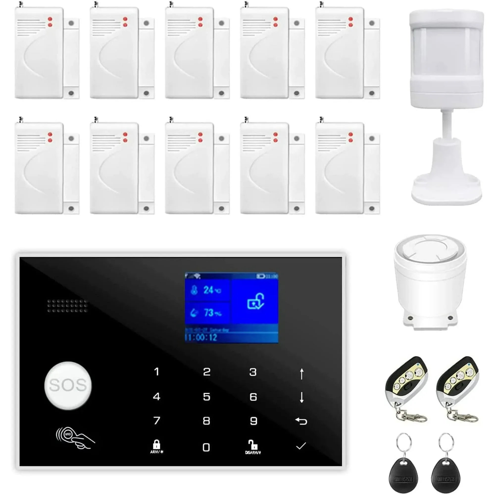 WiFi and GSM 17-Piece kit, Wireless Home Security Alarm System, Door/Window Sensor Entry Sensors (x10) with Smart Life and Tuya App Alert, 24/7 Monitoring Works with Google Assistant and Alexa