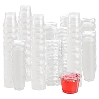 Hedume 600 Sets 1 Oz Disposable Portion Cups with Lids, Clear Jello Shot Cups, Plastic Souffle Portion Cups, Sampling Cups with Lids, Sauce Cups