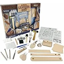 Beginner Leather Crafting Kit with Tools, Dyes, and Stamps - 64 Pieces