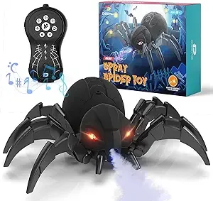 DEERC Remote Control Spider, Robot Spide with Spray and Lights, Black Widow Toy for Kids, for Halloween Xmas Birthday Party Joke Prank, Wireless RC Realistic Bot Moving Real Music Effect Tarantula