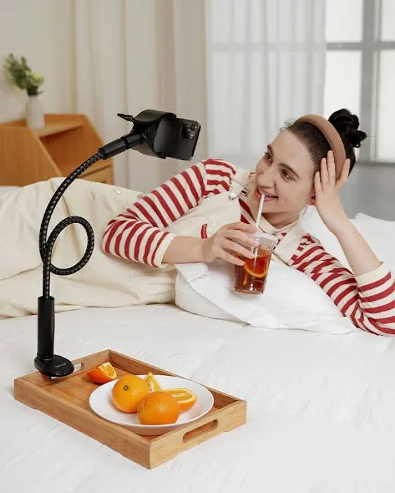 Lamicall Gooseneck Phone Holder Bed - [Nylon Braided] Flexible Arm, 38inch Overall Length, 360 Adjustable Clamp Clip, Overhead Cell Phone Mount Stand for Bed, Desk, 4-7” Cellphone