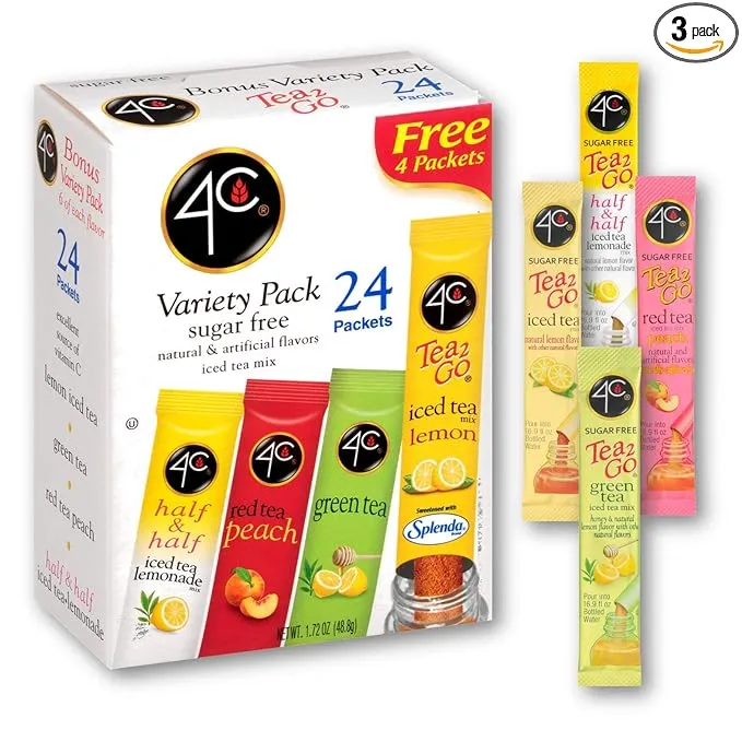 4C Totally Light Tea 2 Go Bonus Variety Pack Ice Tea Mix, 24-Count Boxes (Pack of 3)