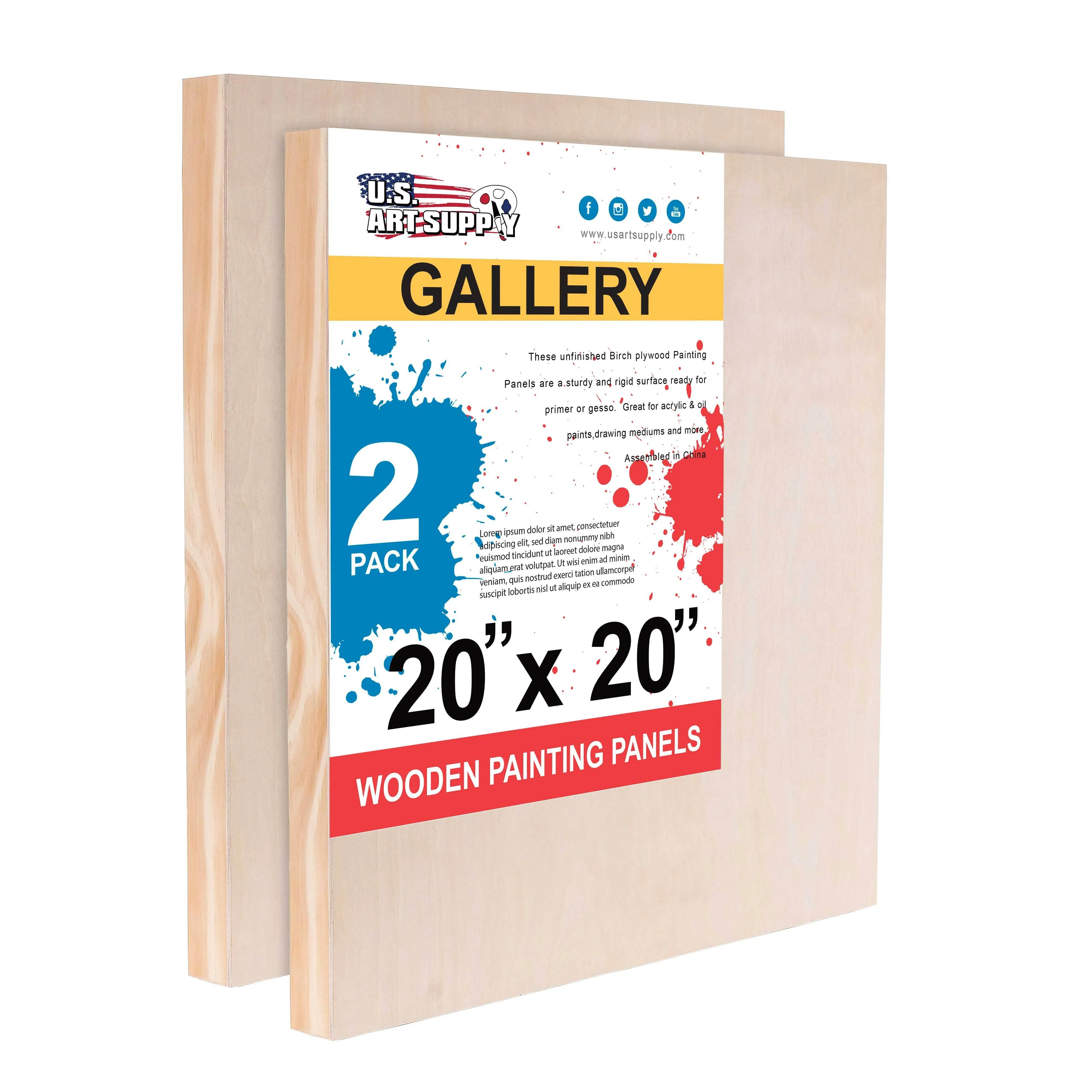 20&#034; X 20&#034; Birch Wood Paint Pouring Panel Boards, Gallery 1-1/2&#034; Deep Cradle (Pac