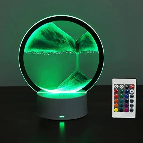 Xianfei 3D Sand Art Liquid Motion, Kinetic Art Quicksand Painting with Led Light Creative Home Office Relaxing Mood Desktop Sandscape, Green