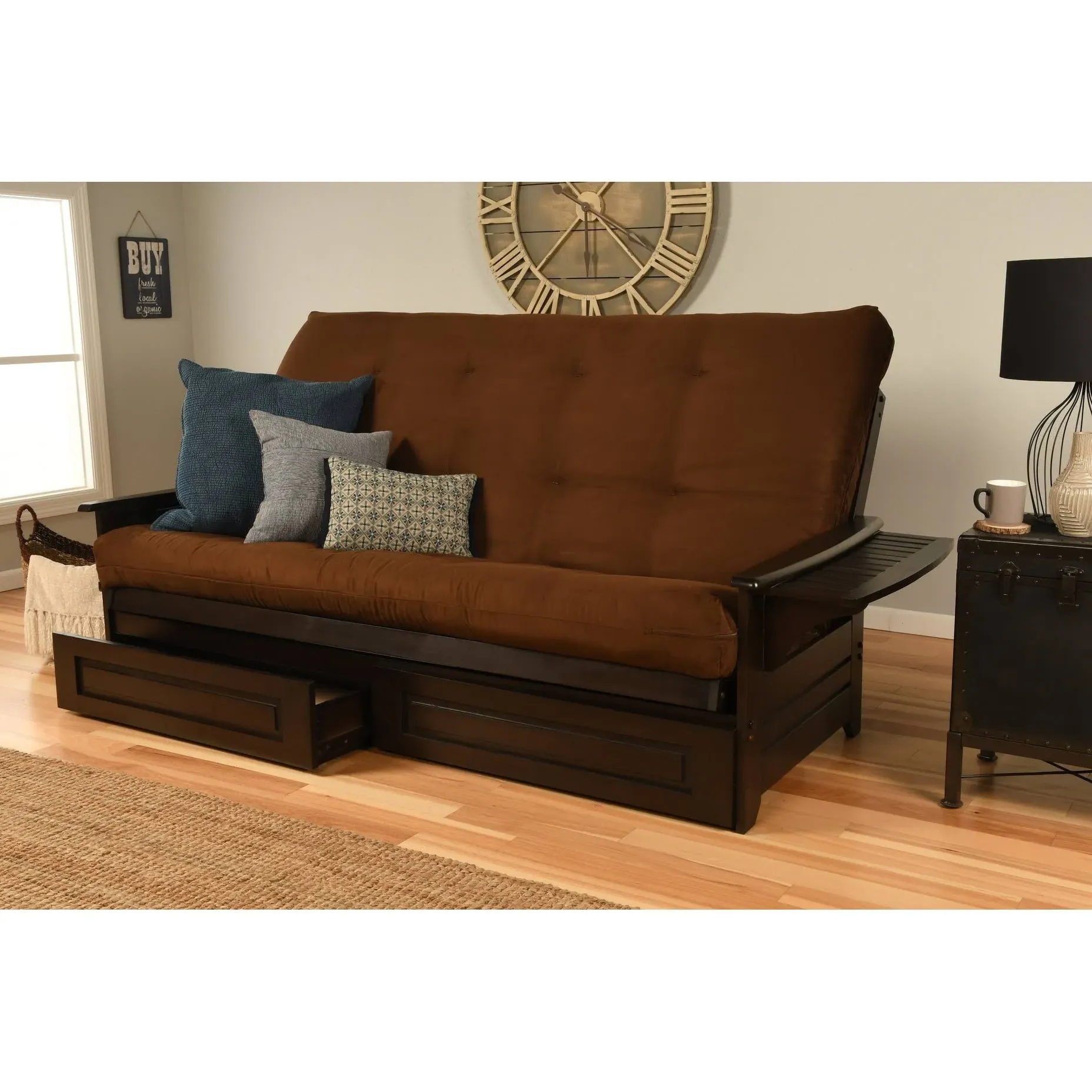 Somette Phoenix Queen-size Storage Futon Set in Espresso Finish with Suede ...