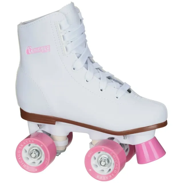 Chicago Skates Girls' Classic Quad Roller Skates White Junior Rink Skates, Size J10