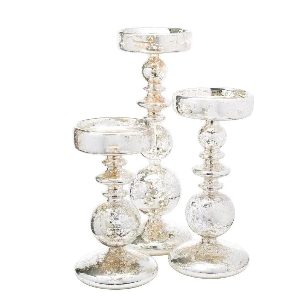 Richland Pillar Candle Holder Unique Mercury Bubble Set of 3