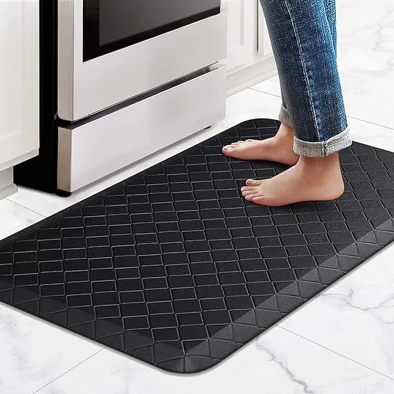 HappyTrends Floor Mat Cushioned Anti-Fatigue ,17.3"x28",Thick Waterproof Non-Slip Mats and Rugs Heavy Duty Ergonomic Comfort Rug for Kitchen,Floor,Office,Sink,Laundry,Black