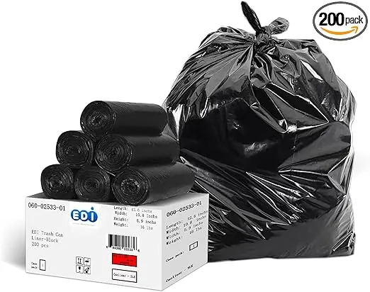 EDI Black Trash Can Liners, 45-Gallon Capacity (48" x 40", 16-Micron) (200 Count)