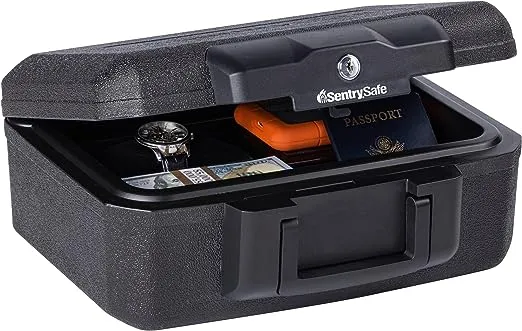 SentrySafe Fireproof Money Safe with Key Lock, Black Lock Box with Portable Carrying Handle for Travel, Exterior: 14.3 in. W x 11.2 in. D x 6.1 in H, 1200