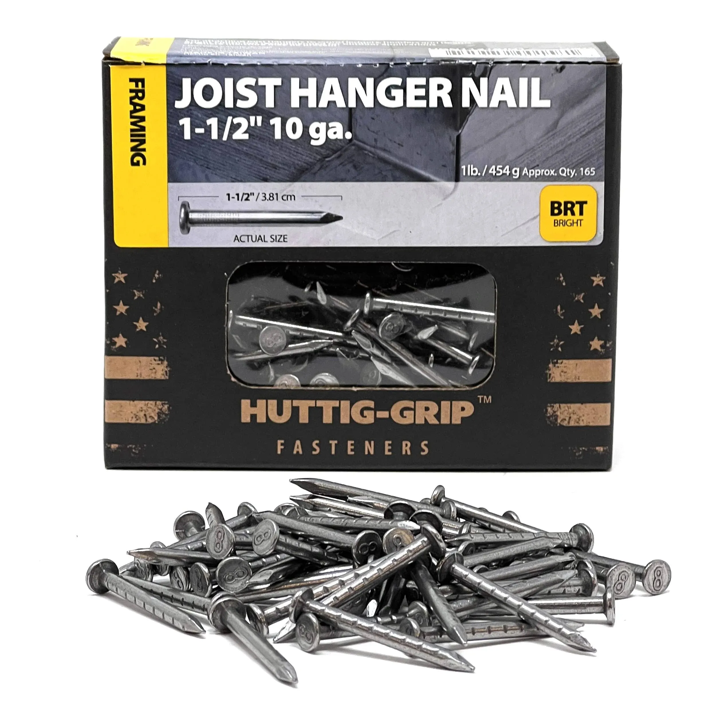 Huttig-Grip 1-1/2 inches Joist Hanger Nail 10 Gauge Bright Finish, 1 lb Pack of 165 NailsHuttig-Grip 1-1/2 inches Joist Hanger Nail 10 Gauge Bright Finish, 1 lb Pack of 165 Nails