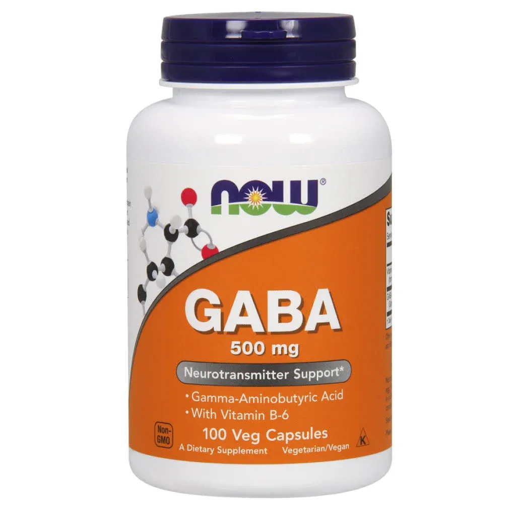 NOW Supplements, GABA (Gamma-Aminobutyric Acid) 500 mg + B-6, Natural Neurotransmitter*, 200 Veg Capsules