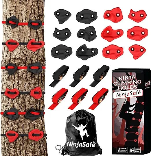 Ninja Tree Climbing Kit with 12 Tree Climbing Holds and 6 Ratchets - Climbing Holds for Kids to Encourage Outdoor Play - Tree Climbing for Kids Outdoor Use at Home, Park, and More - Tree Climbing Kits