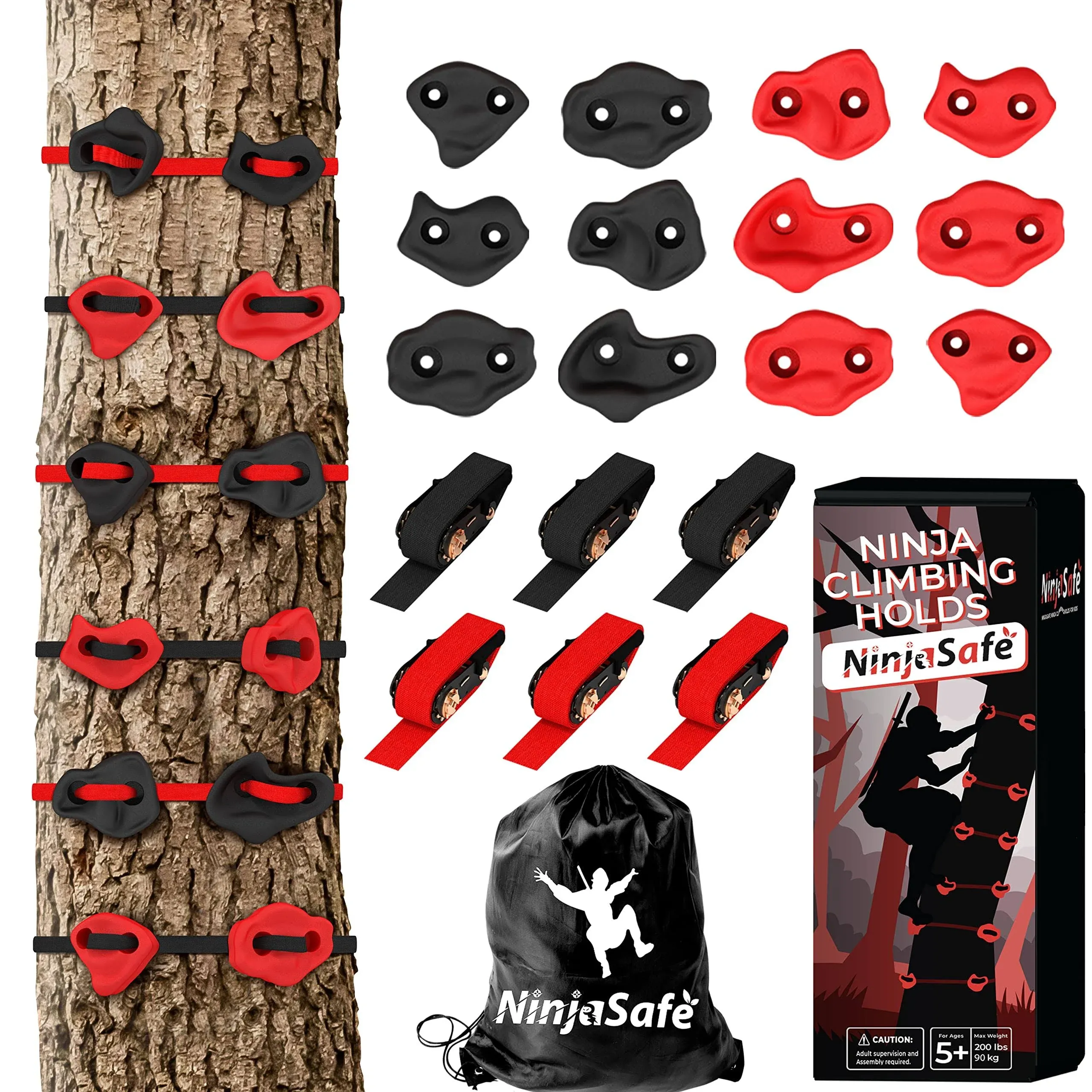 Ninja Tree Climbing Kit with 12 Tree Climbing Holds and 6 Ratchets - Climbing...