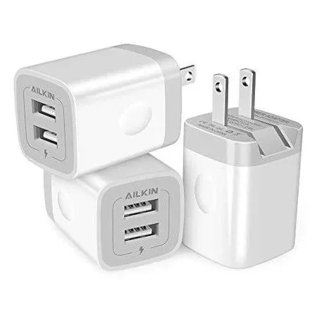 3Pack Fast Charging Cubes, Foldable Dual Port Charger Block, Ailkin Fast USB Plug ...