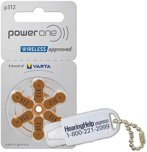 Power One Hearing aid Batteries Size 312 - p312 Battery for Hearing aid, Long-Lasting. Mercury-Free 1.45v zinc-air Hearing aid Batteries. (120 Batteries + Free Clip ‘n go Slide Zipper Pouch)