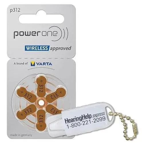 120 Power One Size 312 p312 Hearing Aid Batteries + Free Battery Keychain Holder