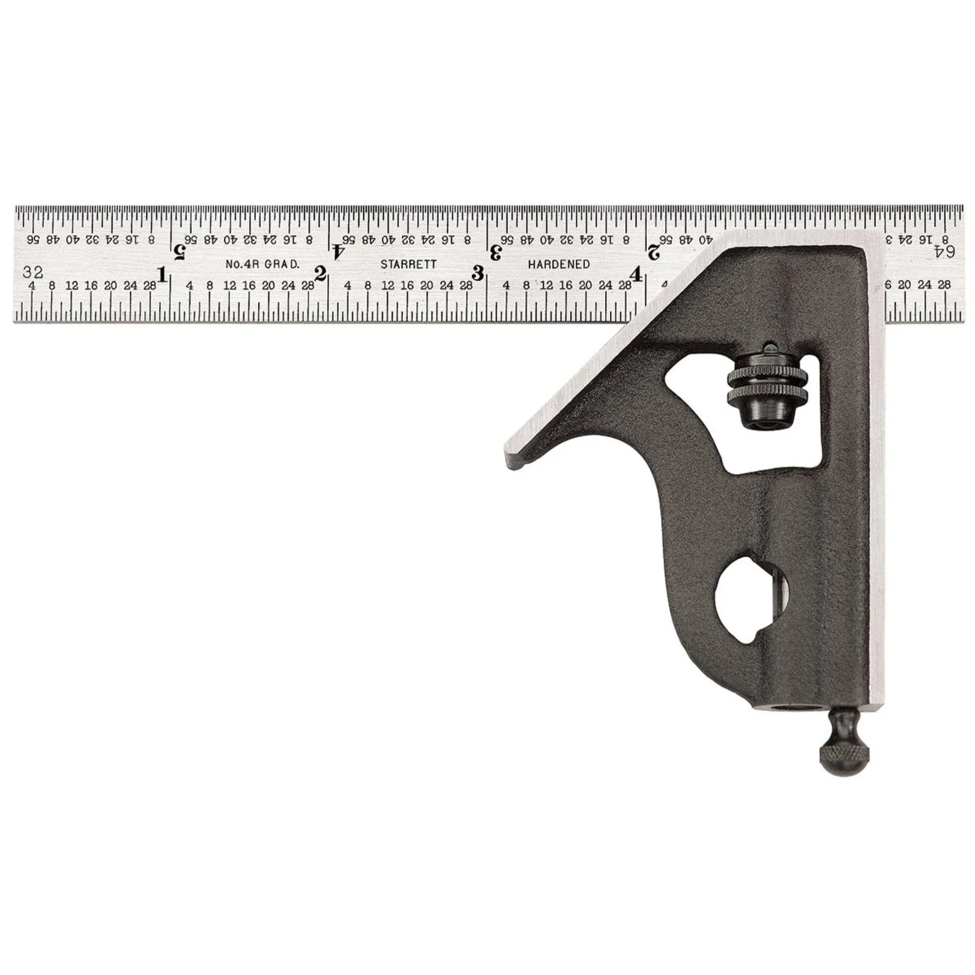 Starrett Steel Combination Square with Square Head - 6" Blade Length, Cast Iron Heads, Hardened Steel, Reversible Lock Bolt, Scriber, Spirit Level - 4R Graduation - 11H-6-4R 