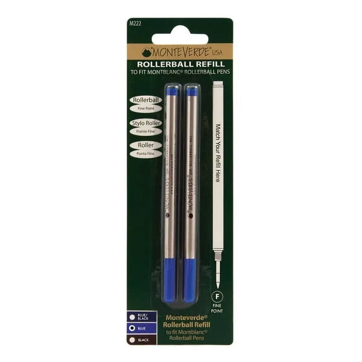 2 X - Monteverde M22 Rollerball Refill to Fit Montblanc Rollerball Pens - Blue