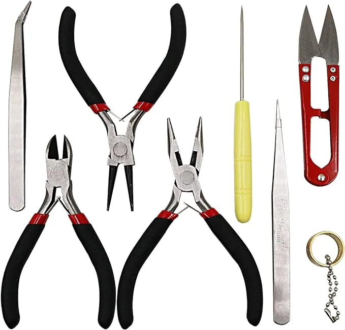 TANJIN 8pcs Jewelry Tools With Pliers Tweezers Beading Tool Kit Jewelry Making DIY Tools