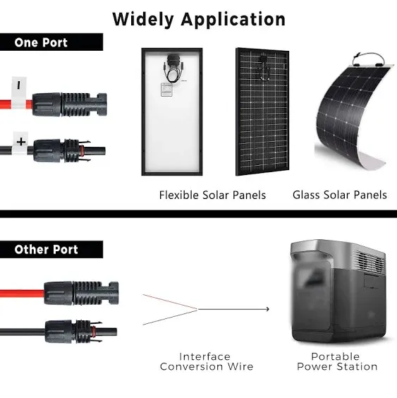 JJN Solar Extension Cable 10AWG(6mm²) 10Feet with Female and Male Connector Solar Panel Adaptor Kit Tool for Solar System One Pair (Red + Black)