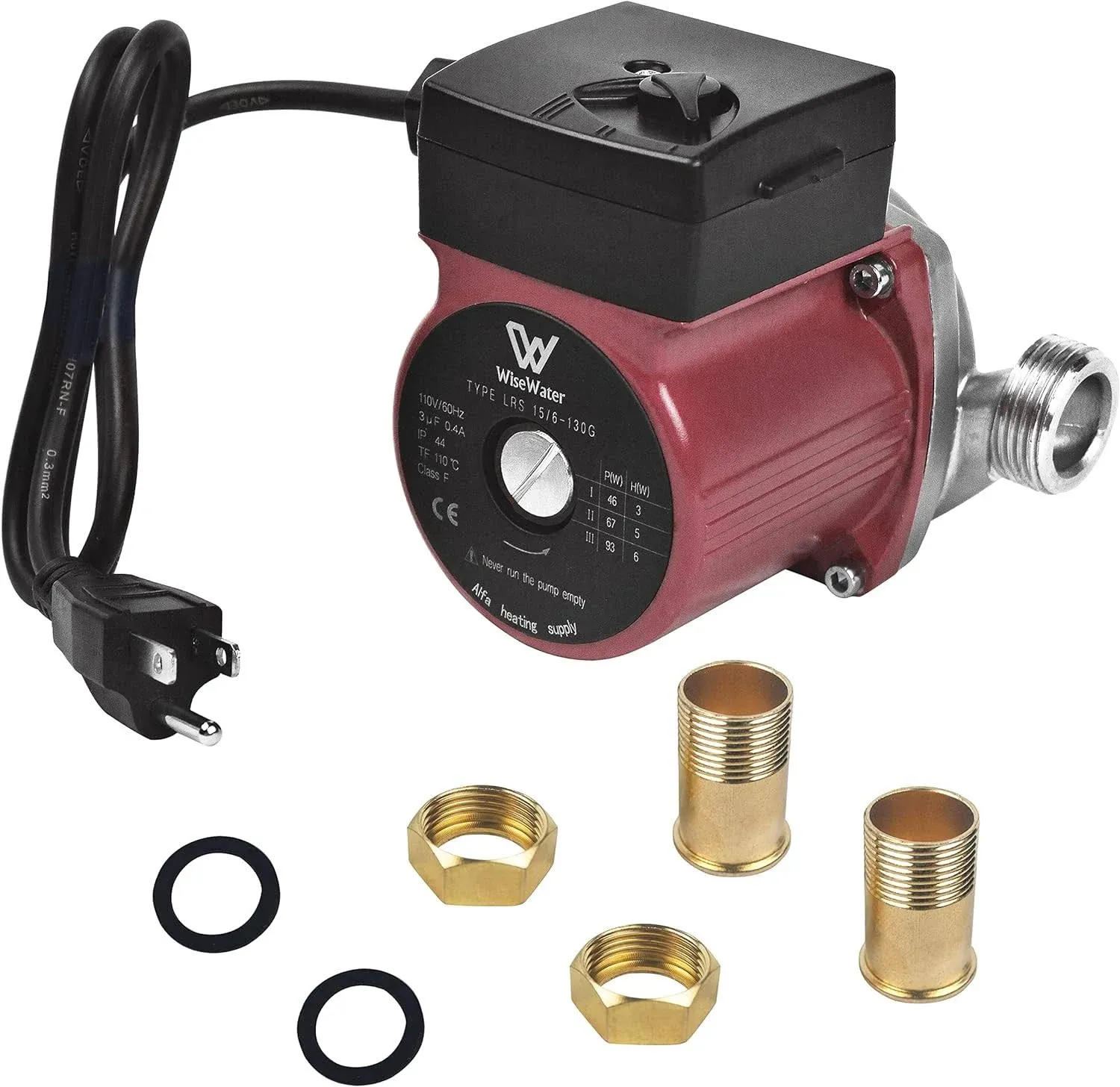 Wisewater 110V Hot Water Recirculating Pump, Stainless Steel Water Pressure Booster Pump, Quiet-running 3-Speed Water Circulation Pump Wi, Red