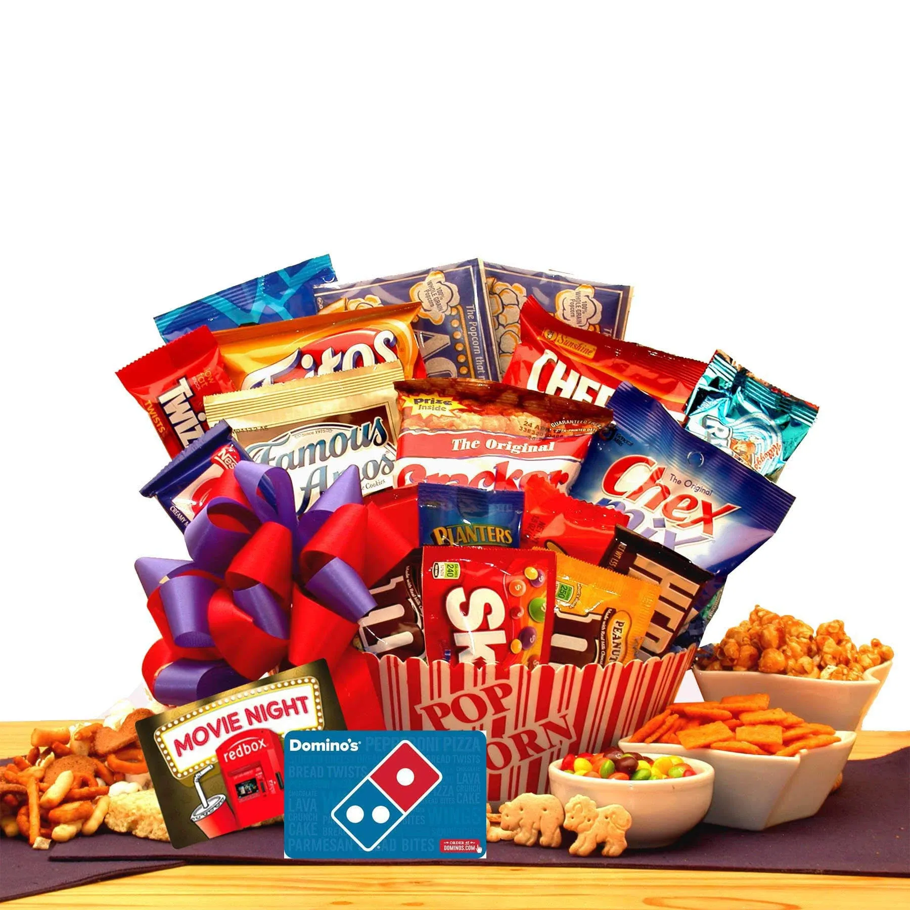 Movie Lovers Ultimate Movie Night Gift - 10.00 Red Box Card & 10.00 Pizza gift card, popcorn, chocolates, snacks and more