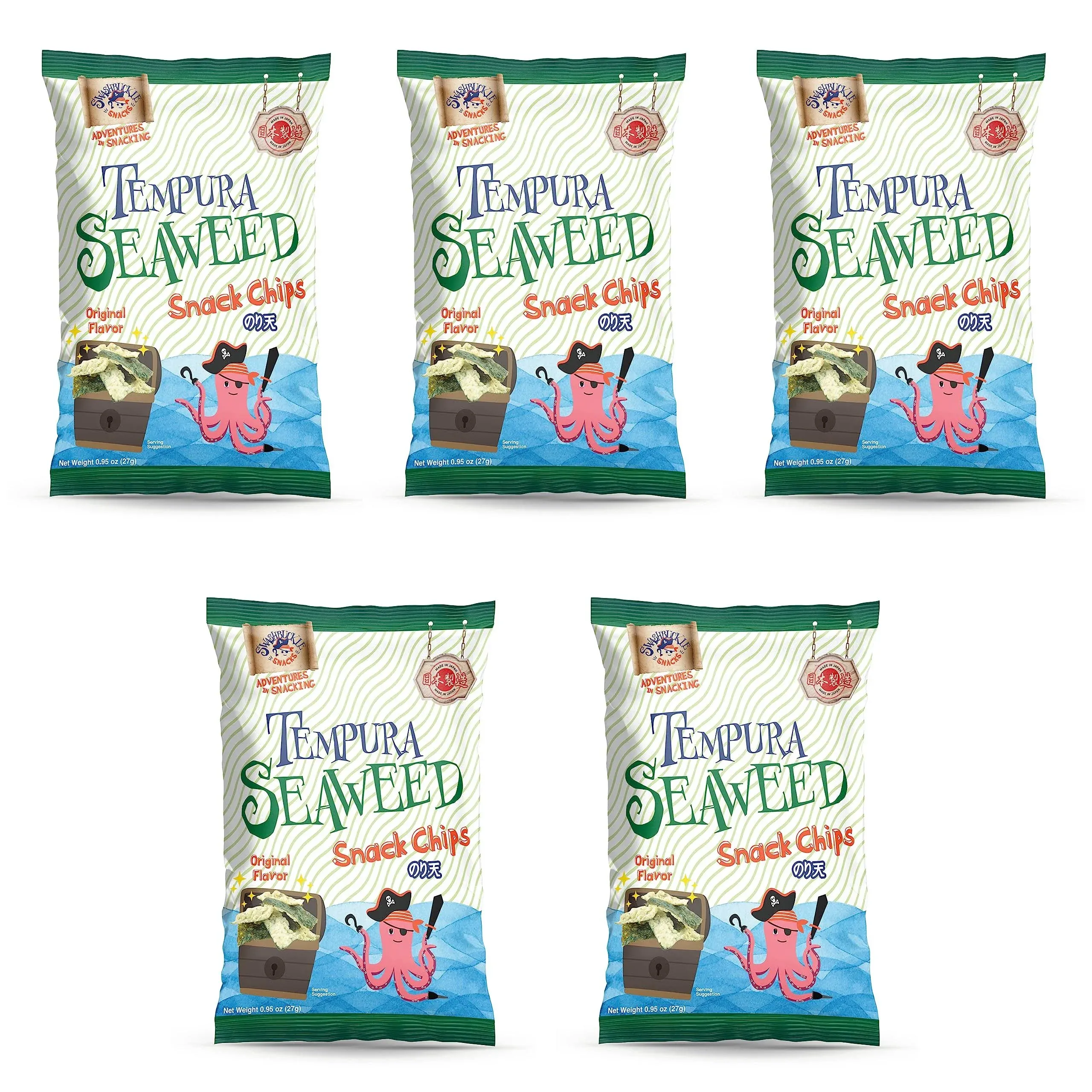 Swashbuckle Snacks Crispy Tempura Seaweed Snack Chips Original Flavor 0.95oz 27g - 5 Pack, Made in Japan, Otsumami