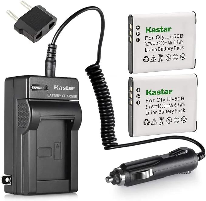 Kastar 2X Battery + Charger for Olympus LI-50B LI-50C & XZ-1 SZ-30MR SZ-10 SZ-11 SZ-20 SP800UZ Stylus Tough-6020 Tough-8010 Tough-6000 Tough-8000 Tough TG-810 1030 SW TG-610 SZ10 Tough 8000 TG810