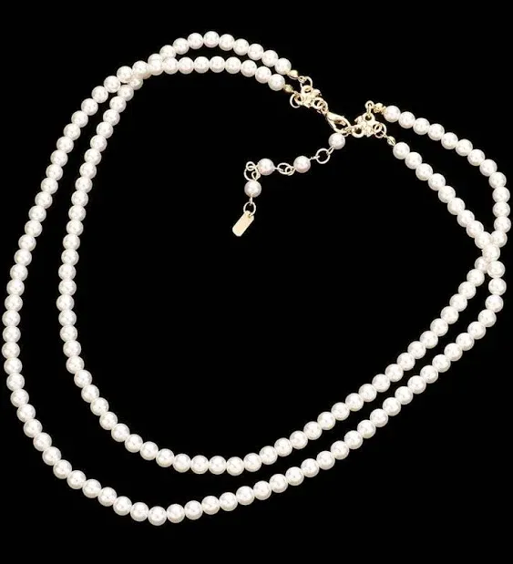 Double Strand Classic Simulated Pearl Necklace and Earring Jewelry Gift Set, 20&quot;- 22&quot; with 2.5&quot; extender (8mm Cream Pearl Gold Tone)