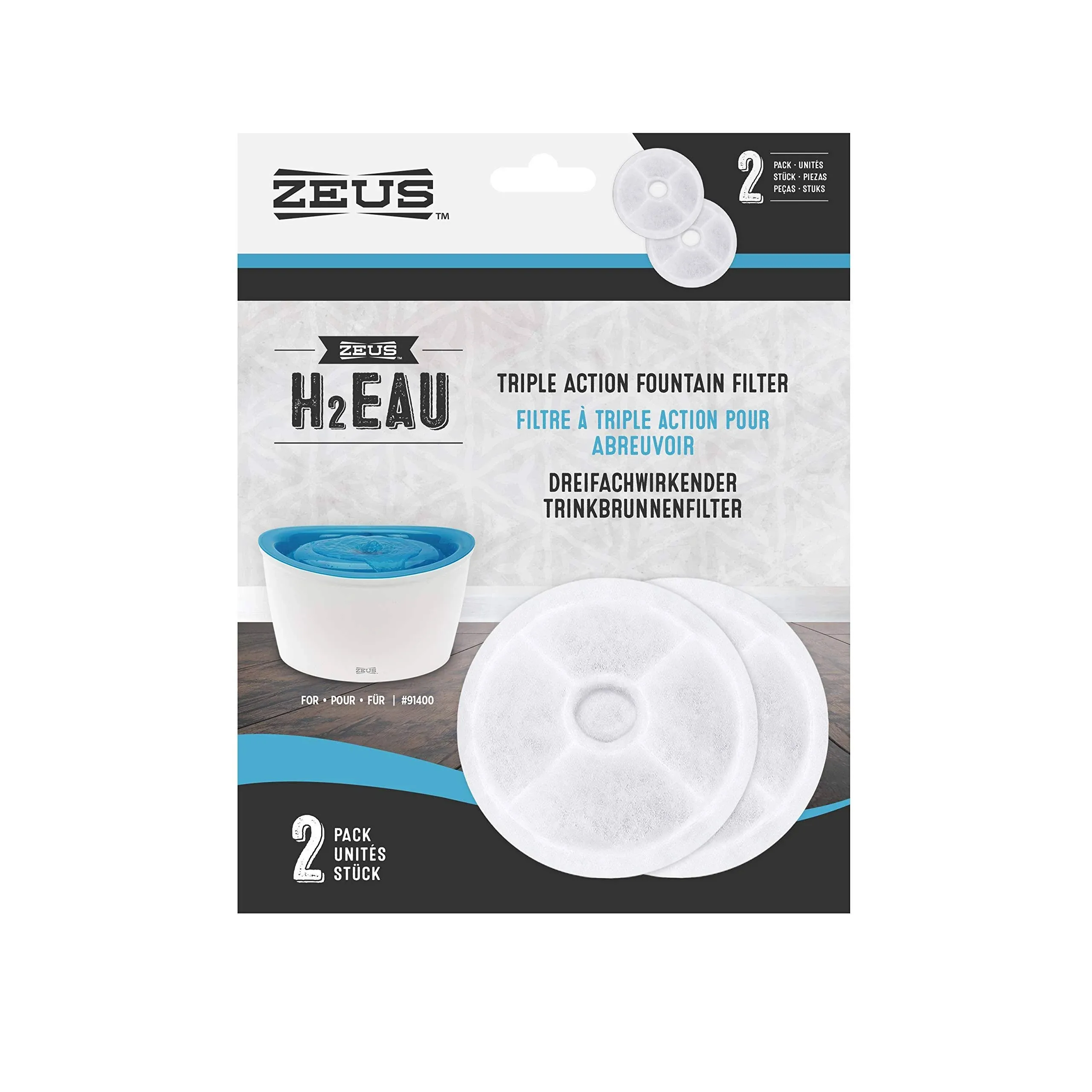 Zeus H2EAU Triple Action Pet Fountain Filters - 2 pack