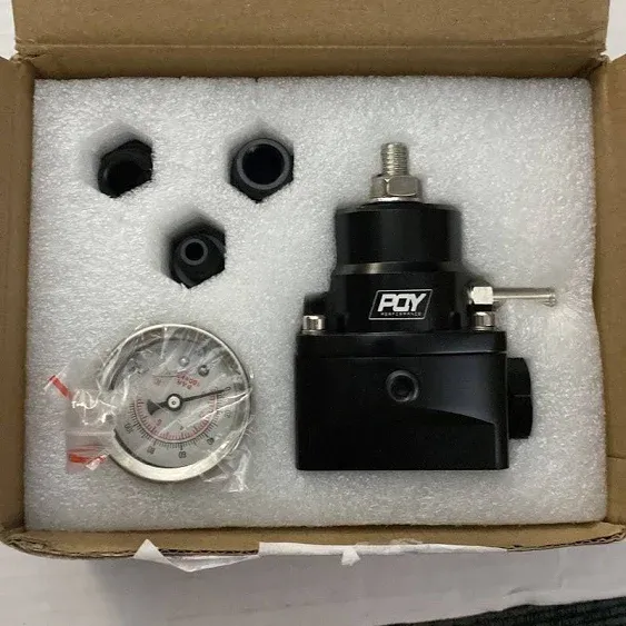 PQY Fuel Pressure Regulator AN8 Feed & AN6 Return Line + 0-160psi Gauge Set Black