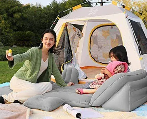 Inflatable Car Air Mattress Travel Bed - 6 in 1 Thickened Car Camping Mattress Sleeping Pad with Electric Air Pump & 2 Pillows for Home SUV Sedan Pickup Backseat Couch Tent - Grey