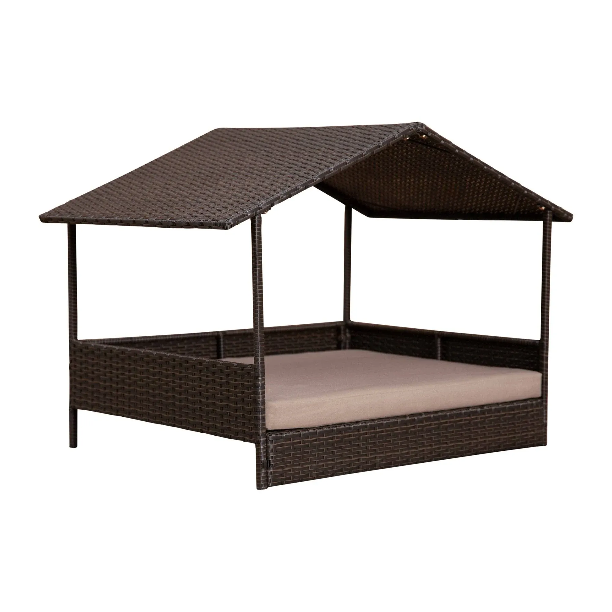 Huntley Pet Rattan Wicker Indoor Outdoor Cabana Raised Pet Bed with Canopy, Weather Proof Cushion Cover